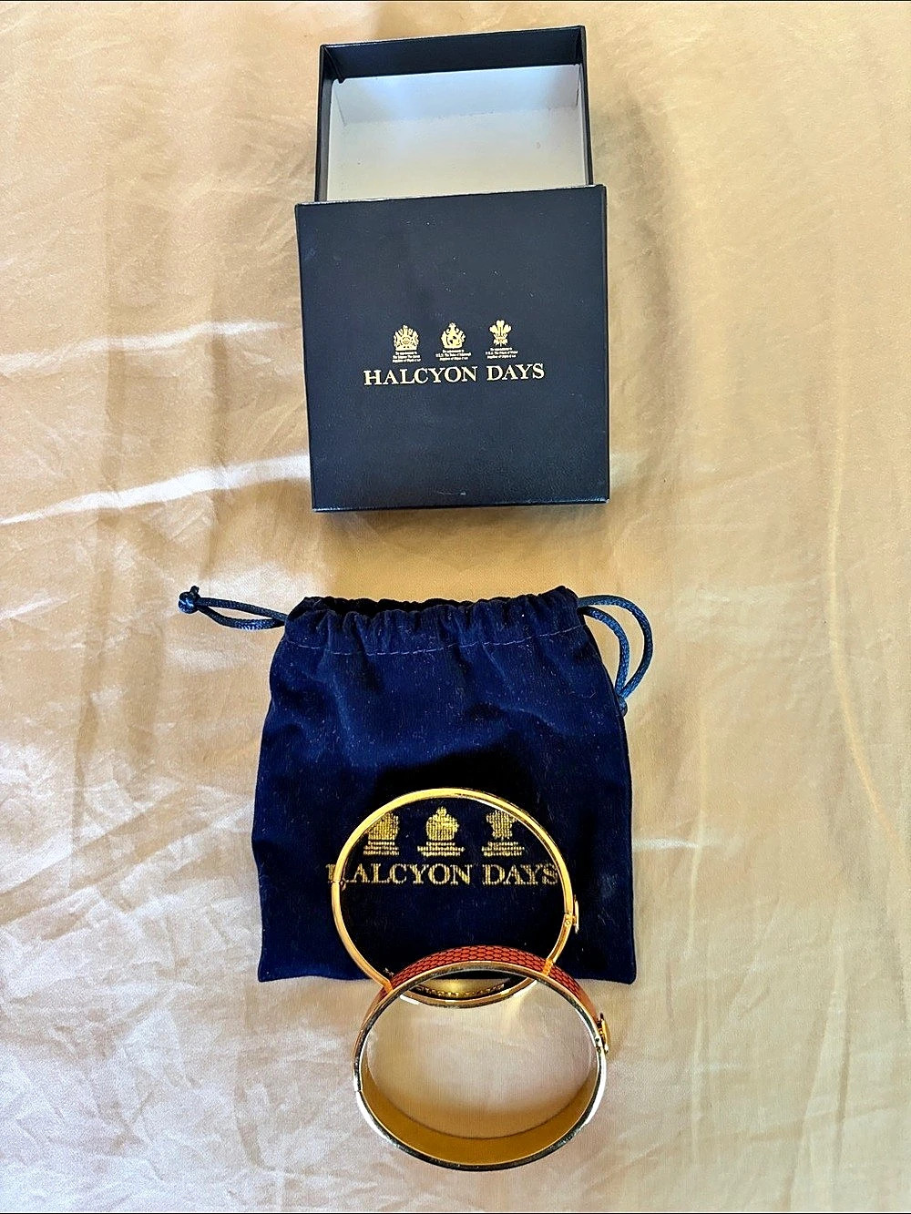 Halcyon Days Maya Enamel Bangle Bracelet Lot Gold & Orange